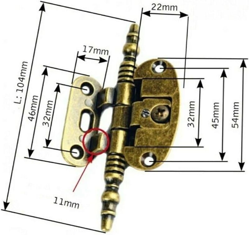 Cerniera Dorata per Mobili Antichi Ante in Battuta Arte Povera stile barocco completa di basetta, Finitura Dorato kit completo A0114-40