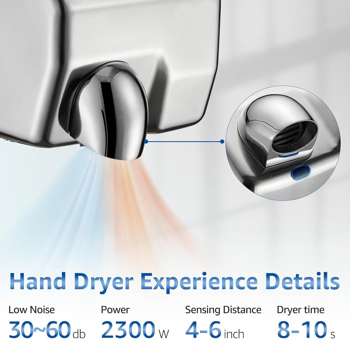 Asciugamani Elettrico Professionale Potente 2300W da Parete Muro per Hotel Bar Pub RISTORANTI Scuola CASA AUTOGRILL B&B Air Hand Dryer Jet