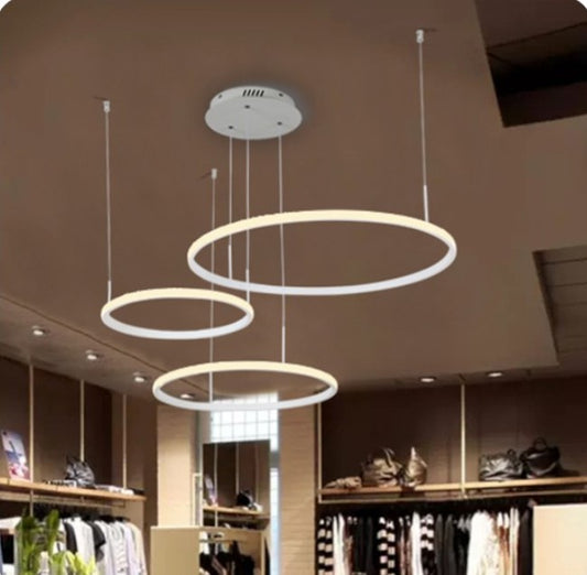 Lampadario Led 55W a Sospensione Moderno 3 Anelli Finitura Bianca da interno