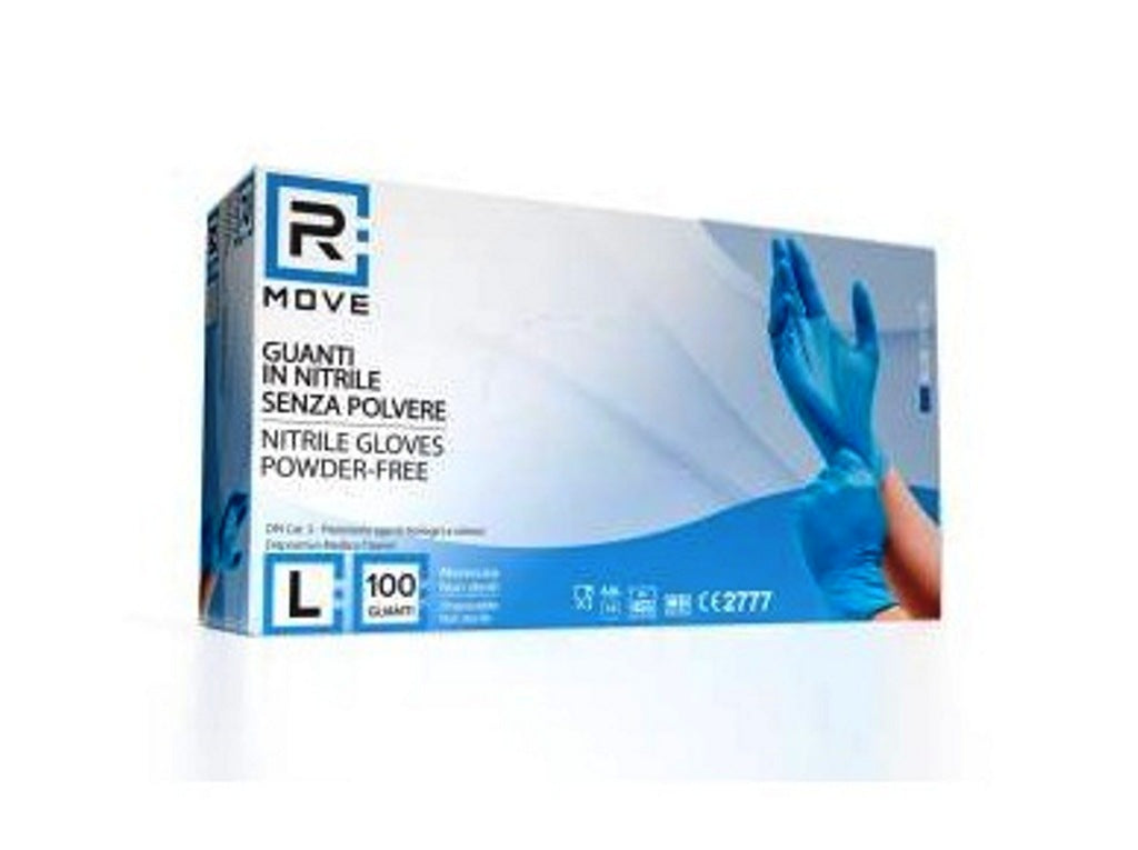 Guanti in Nitrile Blu L Senza Polvere – Dispositivo Medico Classe I + DPI Cat. III – 100 Pezzi (3,5