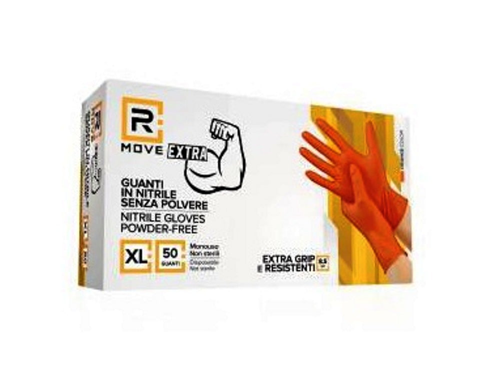 Guanti in Nitrile Arancioni XL Senza Polvere Full Grip – DPI Cat. III – Confezione 50 Pezzi (8,5 g) - Sicurezza professionale