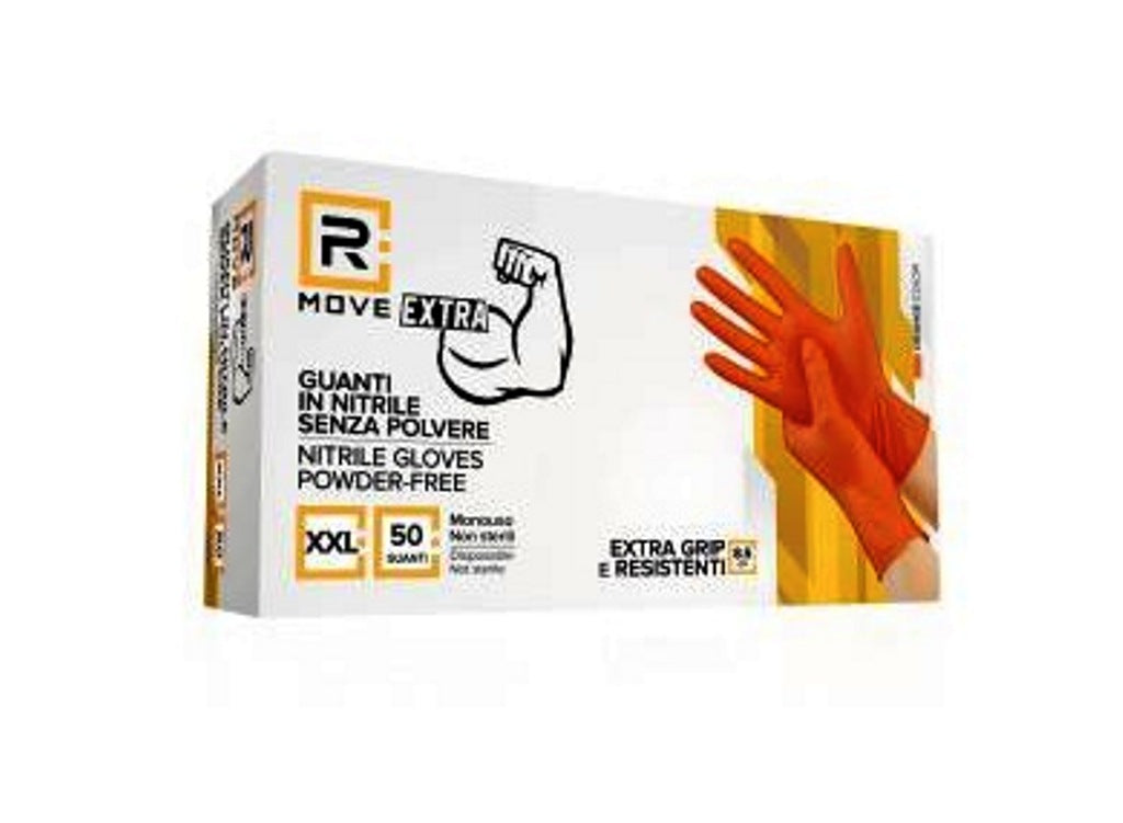 Guanti in Nitrile Arancioni XXL Senza Polvere Full Grip – DPI Cat. III – Confezione 50 Pezzi (8,5 g) - Sicurezza professionale