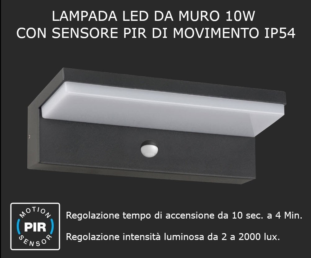 Applique Led 10W Wall Light Sensore movimento Pir Luce 3in1 IP54