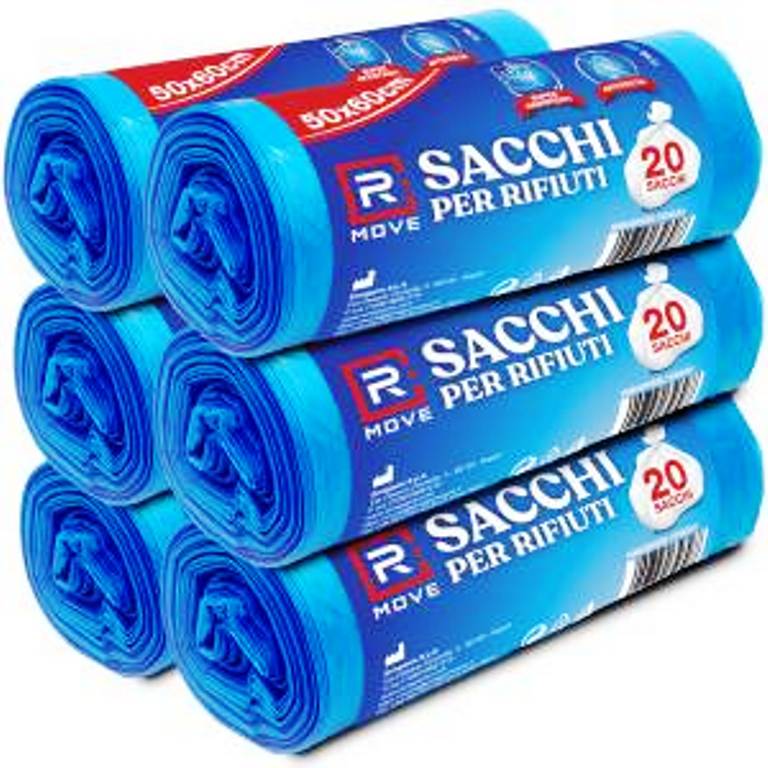 Sacchi Rifiuti Blu 50x60 cm – 6 Rotoli da 20 Sacchi (Tot. 120) | Sacchi Immondizia a Rotolo - Sicurezza professionale