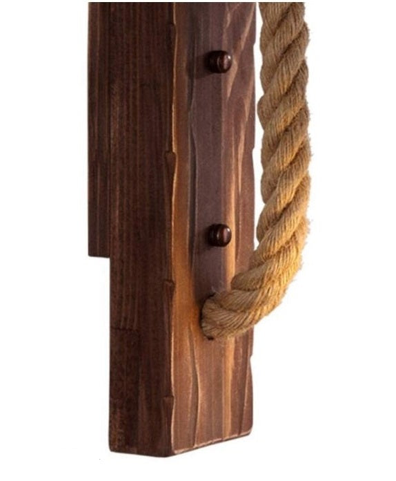 Applique da interno lampada da parete in legno e corda di canapa stile classico