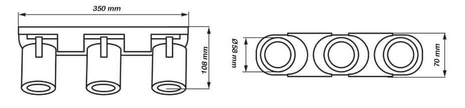 Applique da parete soffitto Wall Light lineare 3 testaeorientabili Lampadina GU10