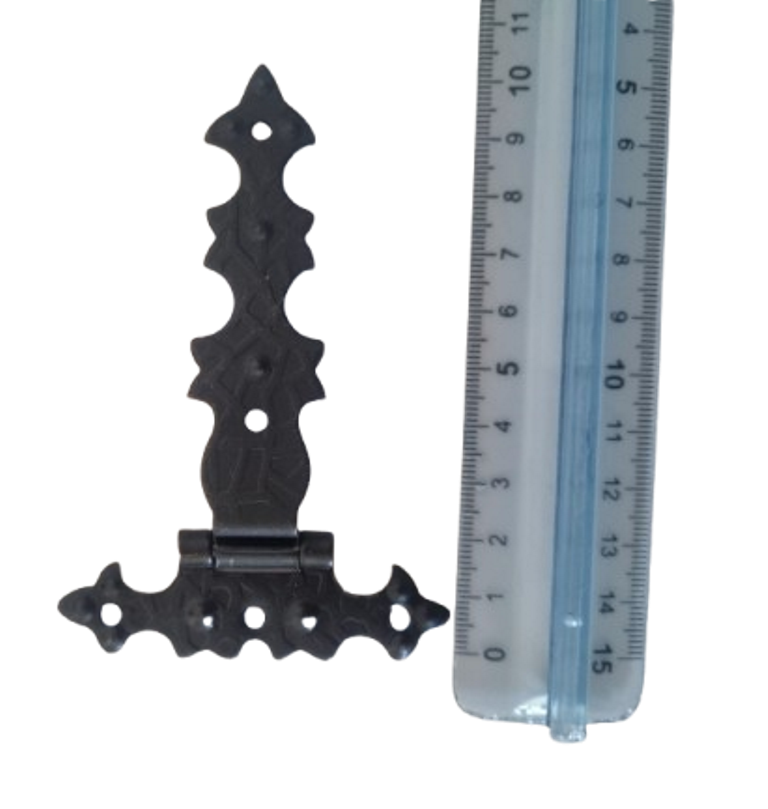 Cerniera Rustica Decorativa forma T ferro Battuto Stile Antico Arte Povera Barocco Retrò con Ali Alte Lunga 0161