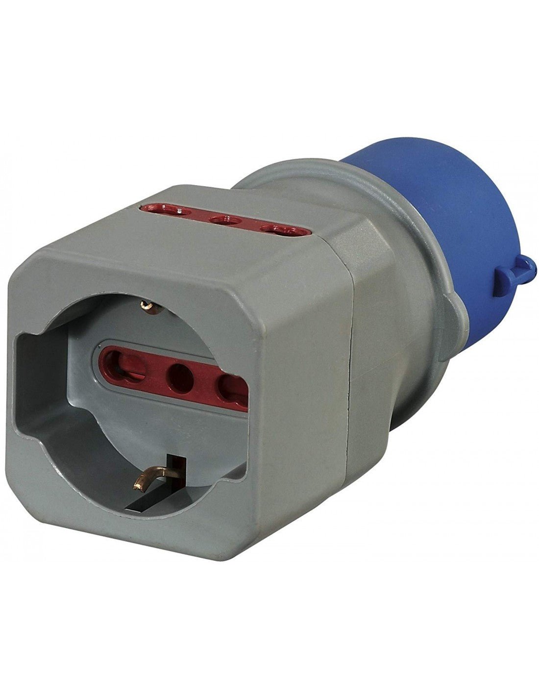 Adattatore spina industriale 2P+T 16A 250V 1 presa 2P+T Bipasso Schuko IP44 - puntoluceled