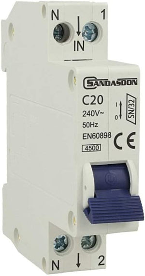 Interrupteur Magnétothermique 1P+N 6A 220V – Type C, 4.5kA, 1 Module DIN