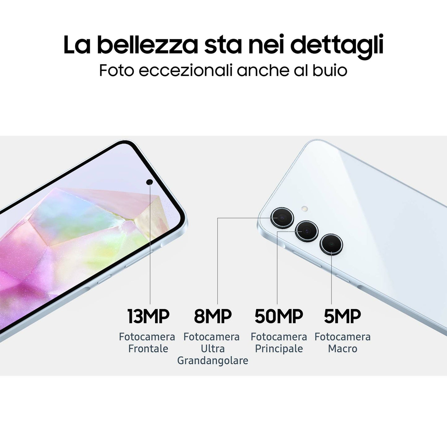 Samsung Galaxy A35 5G Display FHD+ Super AMOLED 6.6”, Android 14, 8GB RAM, 256GB, Dual SIM, Batteria 5.000 mAh, Awesome Iceblue - puntoluceled
