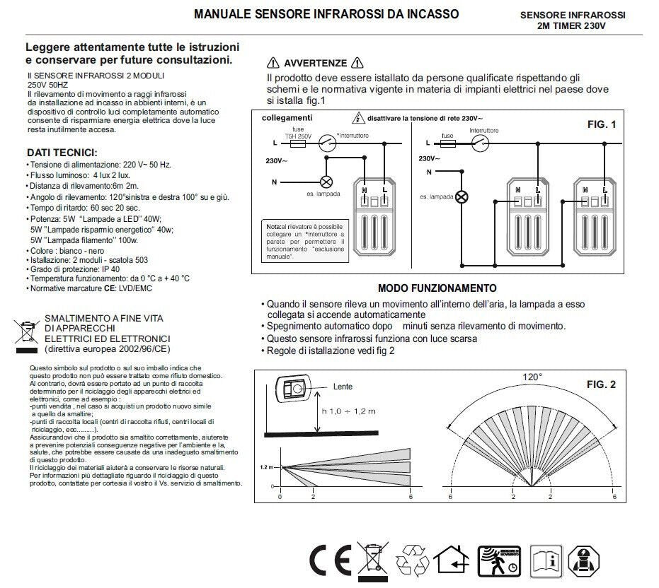 Sensore movimento pir infrarossi timer compatibile con Vimar Plana - puntoluceled