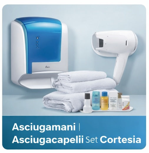 Hospitality per hotel e B&B: asciugacapelli, asciugamani elettrici e accessori