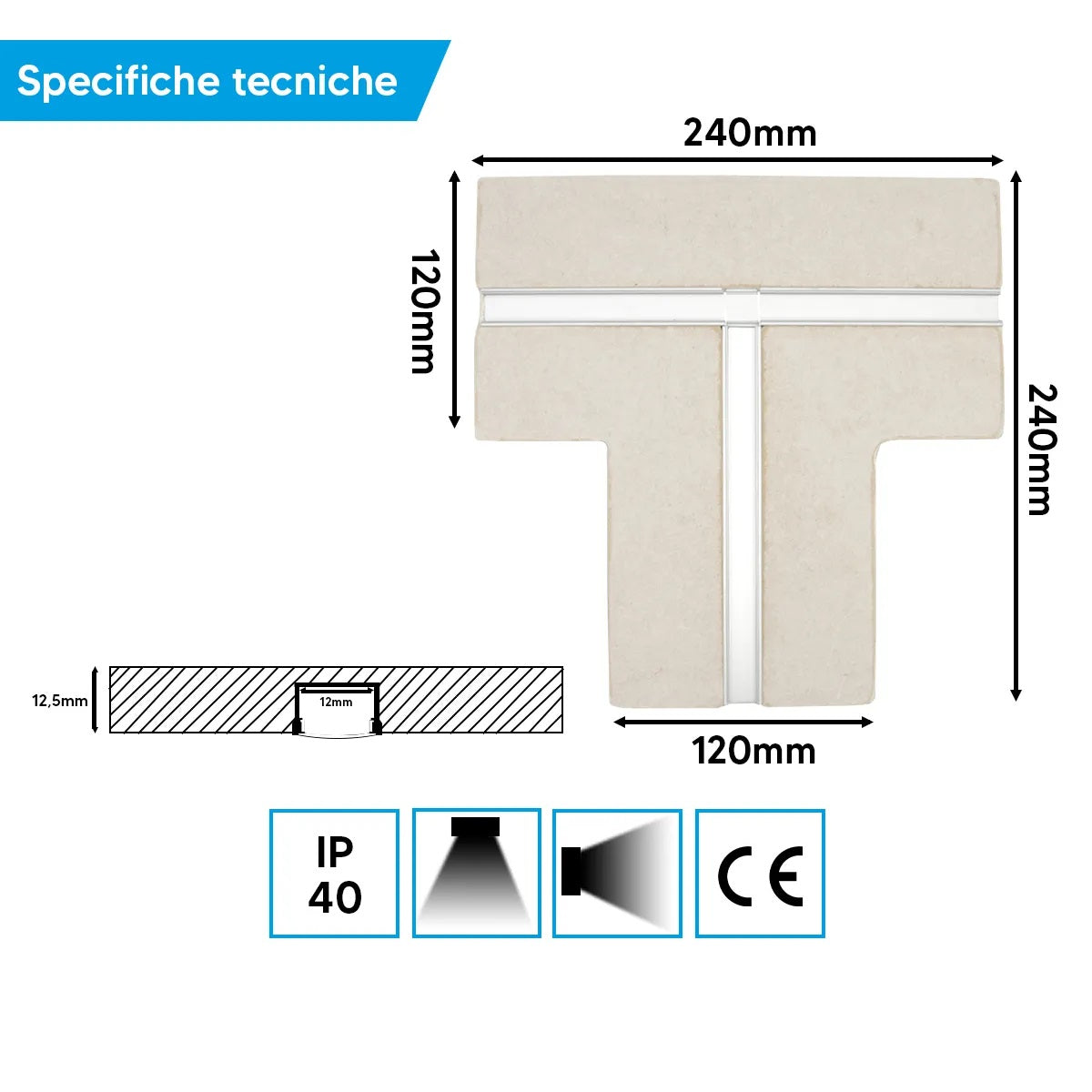 Giunto cartongesso 12,5mm profilo in alluminio Striscia Led struttura incasso e montaggio