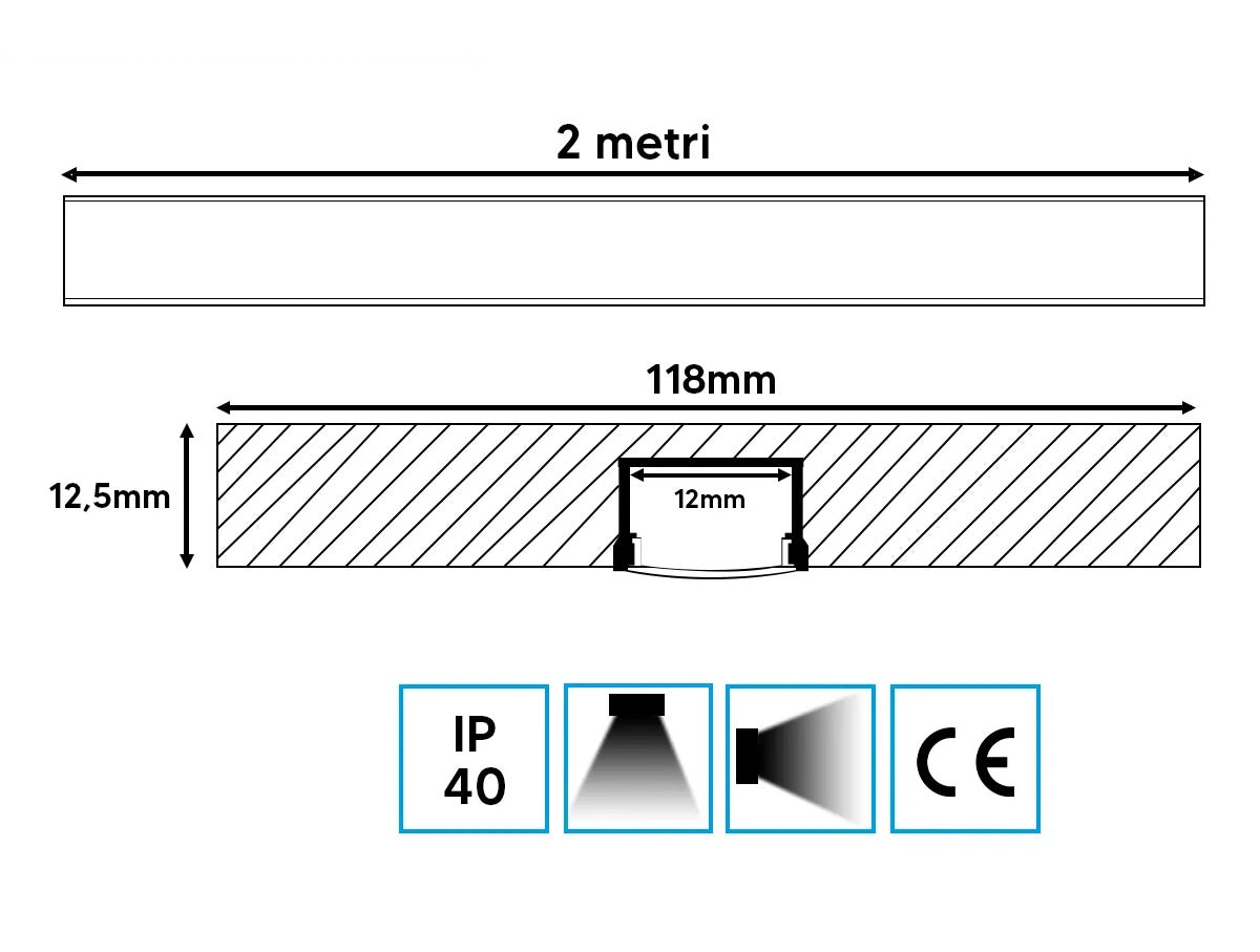 Giunto cartongesso 12,5mm profilo in alluminio Striscia Led struttura incasso e montaggio