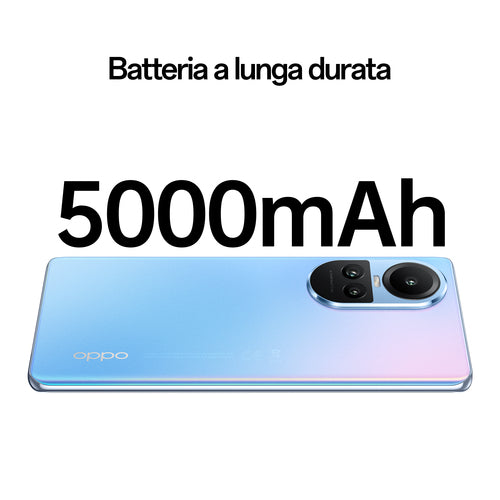 OPPO Reno RENO10 Smartphone 5G, AI Tripla fotocamera 64+32+8MP, Selfie 32MP, Display 6.7&#34; 120HZ AMOLED, 5000 mAh, RAM 8GB (Esp. fino 16GB) + ROM 256GB, [Versione Italia], Colore Ice Blue