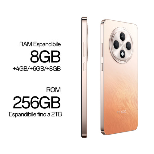 OPPO Reno12 F 5G AI Smartphone, Tripla fotocamera 50+8+2MP, Selfie 32MP, Display 6.67” 120HZ AMOLED FHD+, 5000mAh, RAM 16 GB (8+8) + ROM 256GB, [Versione Italia], Amber Orange