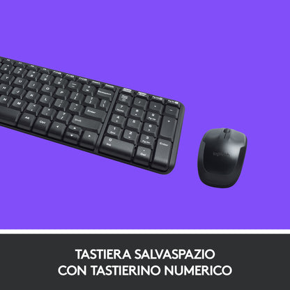 Logitech MK220 Combo Tastiera e Mouse Wireless Compatti per Windows, 2,4 GHz Wireless con Ricevitore USB Unifying, Durata Batteria di 24 Mesi, Compatibile con PC, Laptop