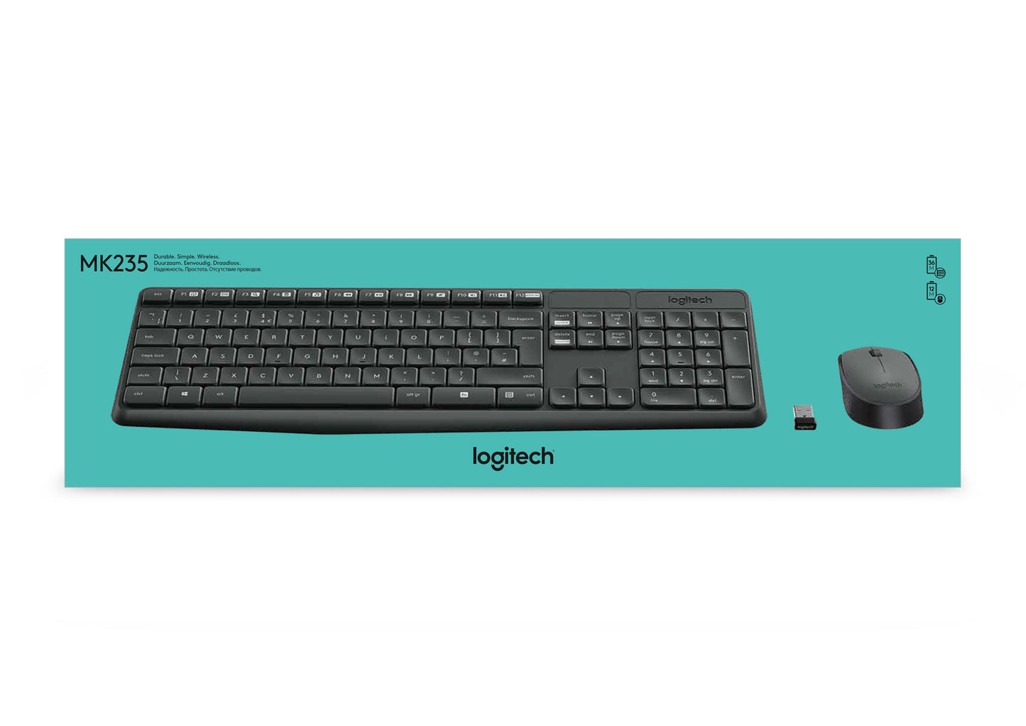 Logitech MK235 Combo Tastiera e Mouse Wireless per Windows, Ricevitore Unifying USB 2,4 GHz Wireless, 15 Tasti FN, Lunga Durata della Batteria, Compatibile con PC, Laptop