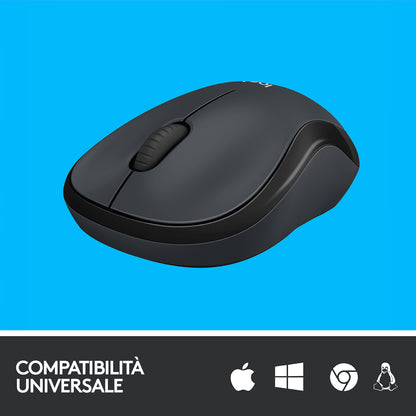 Logitech M220 SILENT Mouse Wireless, 2,4 GHz con Ricevitore USB, Tracciamento Ottico 1000 DPI, Durata Batteria di 18 Mesi, Ambidestro, Compatibile con PC, Mac, Laptop