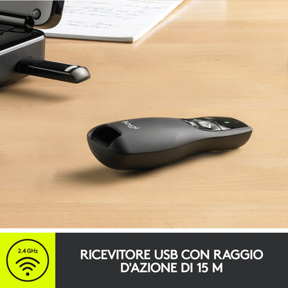 Logitech R400 puntatore wireless RF Nero