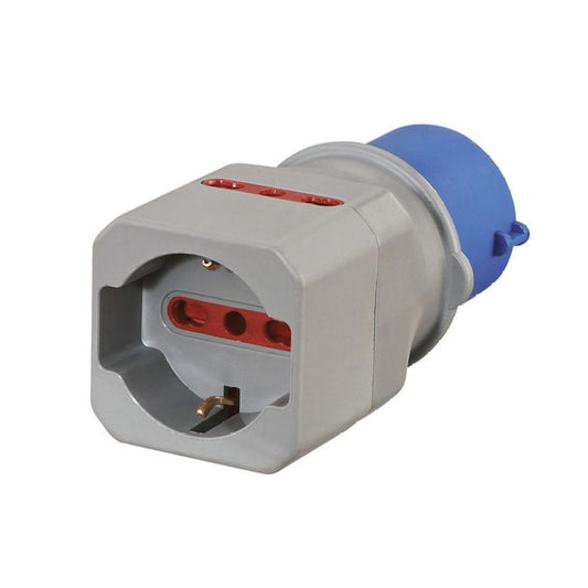 Adattatore di sistema spina industriale 2P+T 16A 250V 1 presa 2P+T Bipasso Schuko IP44