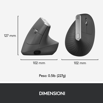 Logitech MX Vertical mouse Ufficio Mano destra RF senza fili + Bluetooth Ottico 4000 DPI