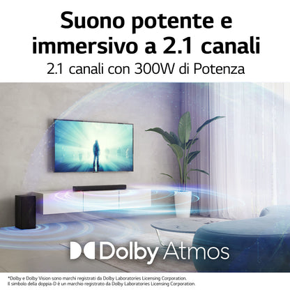 LG Soundbar S60Q 300W 2.1 canali, Dolby Atmos Virtual, 4K Pass Through, NOVITÀ 2022