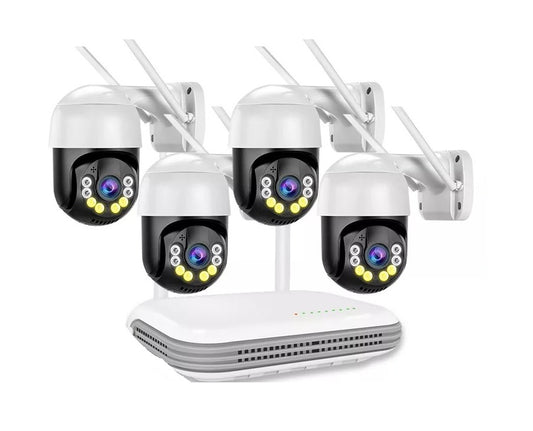 Kit Videosorveglianza IP WiFi 4 Canali con NVR 4 Speed Dome Motorizzate 3MP Audio Bidirezionale AI Rilevamento Umano/Volto P2P Visione Notturna a Colori + IR