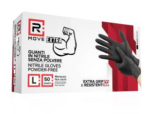 RMove 1Conf. da 50pz Tg.L 8.5gr da Lavoro - Guanti Nitrile Nero Senza Polvere Full Grip