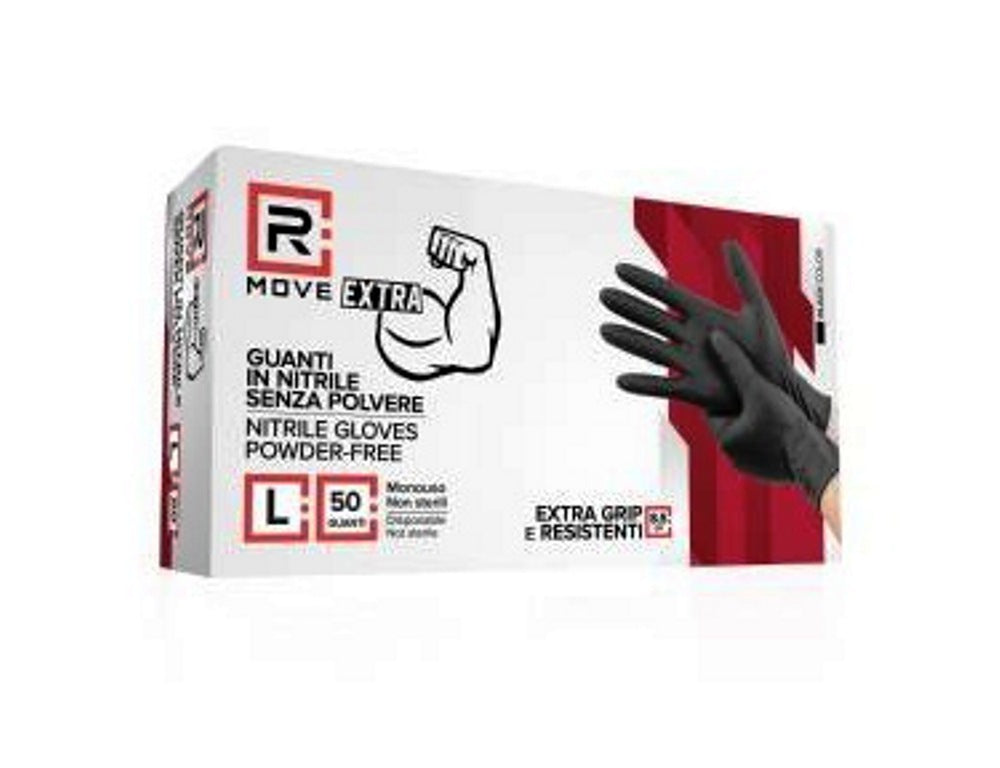 Guanti in Nitrile Neri L Senza Polvere Full Grip – DPI Cat. III – Confezione 50 Pezzi (8,5 g) - Sicurezza professionale