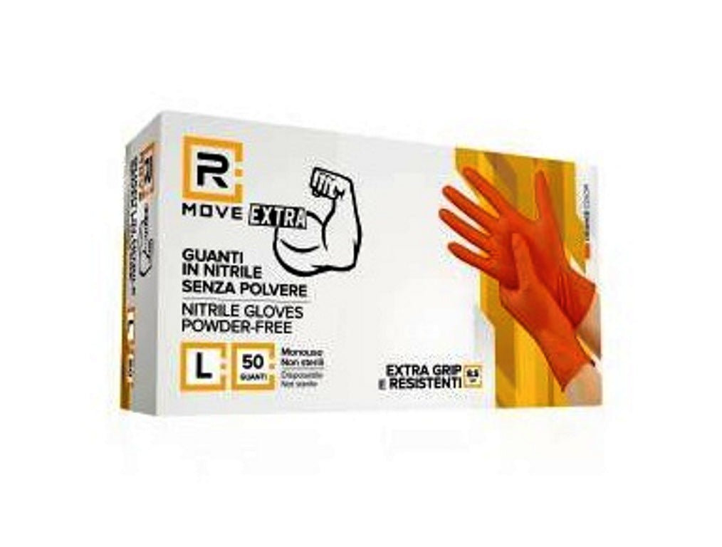 Guanti in Nitrile Arancioni L Senza Polvere Full Grip – DPI Cat. III – Confezione 50 Pezzi (8,5 g) - Sicurezza professionale