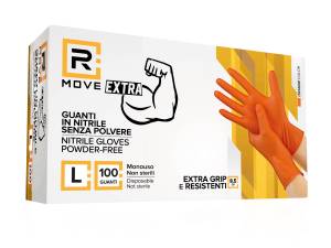 RMove 1Conf. da 100pz Tg.L 8.5gr da Lavoro - Guanti Nitrile Arancione Senza Polvere Full Grip