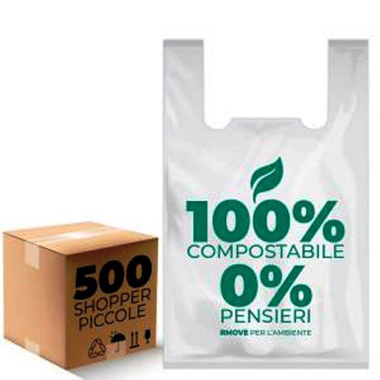 Buste Shopper Biodegradabili e Compostabili 30x60 cm – Scatolo 500 pz | Colore Naturale, con Manici