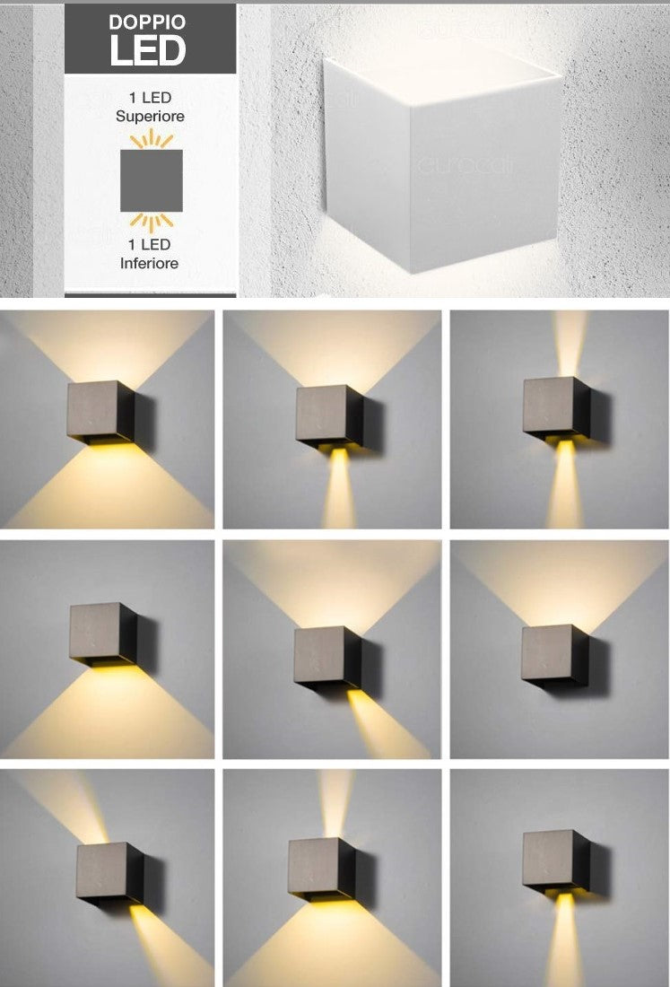 Applique Lampada a muro Bianco Esterno doppio Led Cob 12W Fascio Luce Regolabile