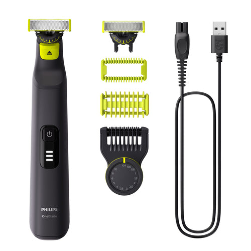 Philips OneBlade Pro 360 Face & Body Rasoio, Regolabarba e Rifinitore con Pettine di Precisione Regolabile 14 Lunghezze QP6542/15