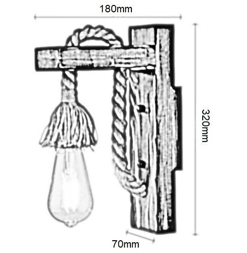 Applique da interno lampada da parete in legno e corda di canapa stile classico country - puntoluceled