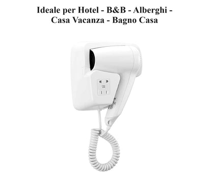 Asciugacapelli 1200W da parete per casa Albergo Hotel B&B - puntoluceled