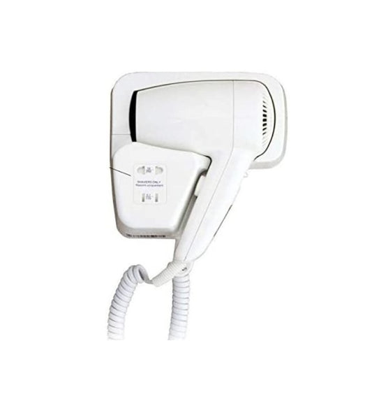 Asciugacapelli da parete 1200W a 2 velocità con doppio comando per hotel e B&B