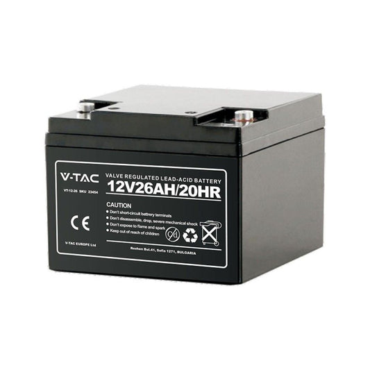Batteria al Piombo Acido 12V 26Ah per Allarmi, Videosorveglianza, UPS Terminali T1 - puntoluceled