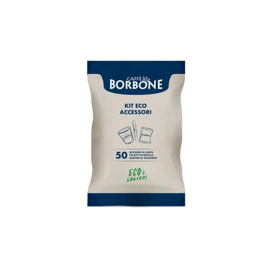 Caffè Borbone Kit Accessori Ecologico 50 pezzi bicchierini di carta paletta bustine di zucchero - puntoluceled