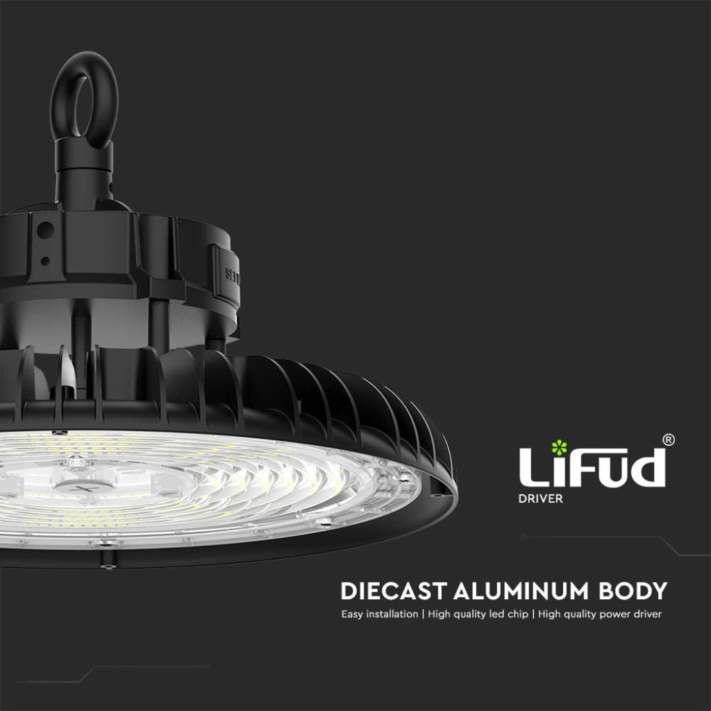 Campana LED SMD Industriale 200W 160LM/W UFO Colore Nero 120° IP65 Impermeabile Luce 3 in 1 Bianca Fredda Calda e Naturale - puntoluceled