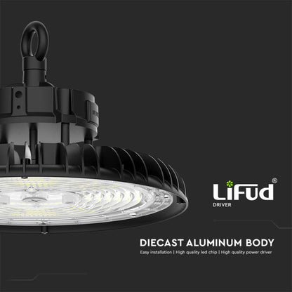 Campana LED SMD Industriale 200W 160LM/W UFO Colore Nero 120° IP65 Impermeabile Luce 3 in 1 Bianca Fredda Calda e Naturale - puntoluceled