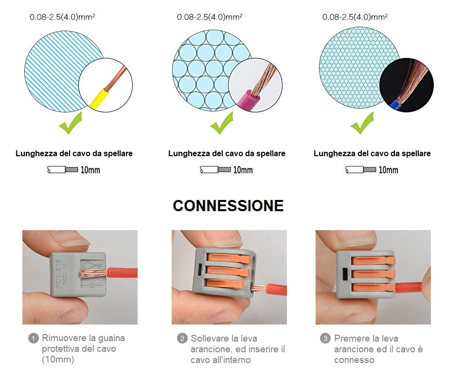 Connettore Universale 5 poli a 1 via confezione da 6 pezzi