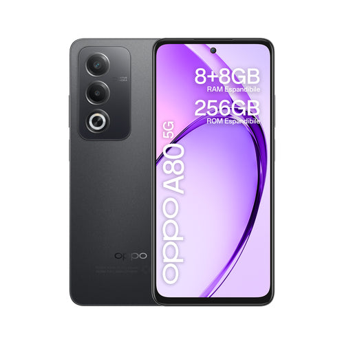 OPPO A80 5G Smartphone, AI Doppia Fotocamera 50+2MP, Selfie 8MP, Display 6.67” 120HZ LCD HD+, 5100mAh, RAM 16 GB (8+8) + ROM 256GB, IP54, [Versione Italia], Starry Black