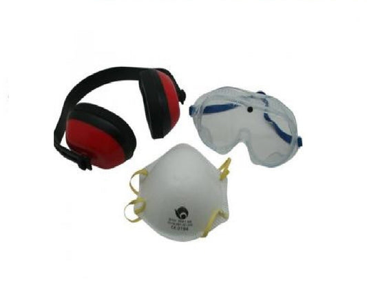 Kit 3 pezzi protezione sul lavoro, mascherina occhiali cuffie - puntoluceled