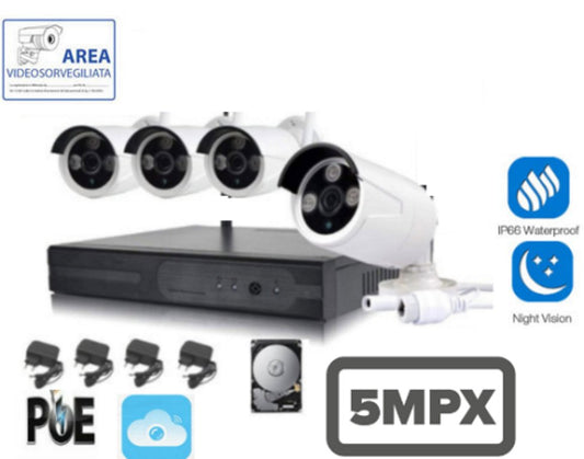 Kit Videosorveglianza IP POE NVR 8 Canali 4 Telecamere IP 5MPX Visione Notturna - puntoluceled