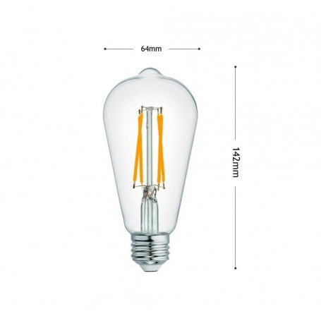 Lampadina Led E27 8W Bulb T64-TC a filamento Luce Bianco Caldo 2700K