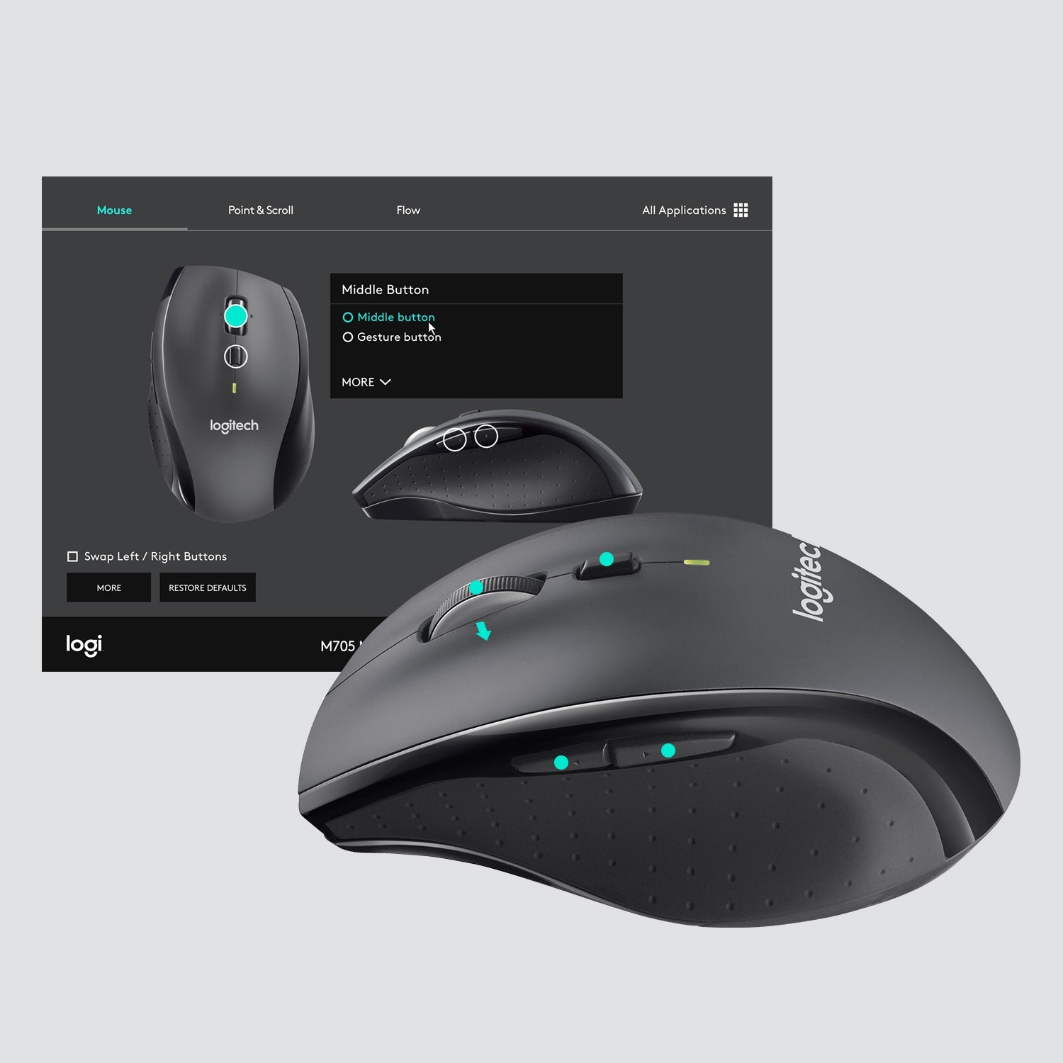 Logitech Customizable M705 mouse Ufficio Mano destra RF Wireless Ottico 1000 DPI - puntoluceled