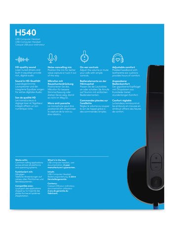 Logitech H540 Auricolare Cablato A Padiglione Ufficio USB tipo A Nero - puntoluceled