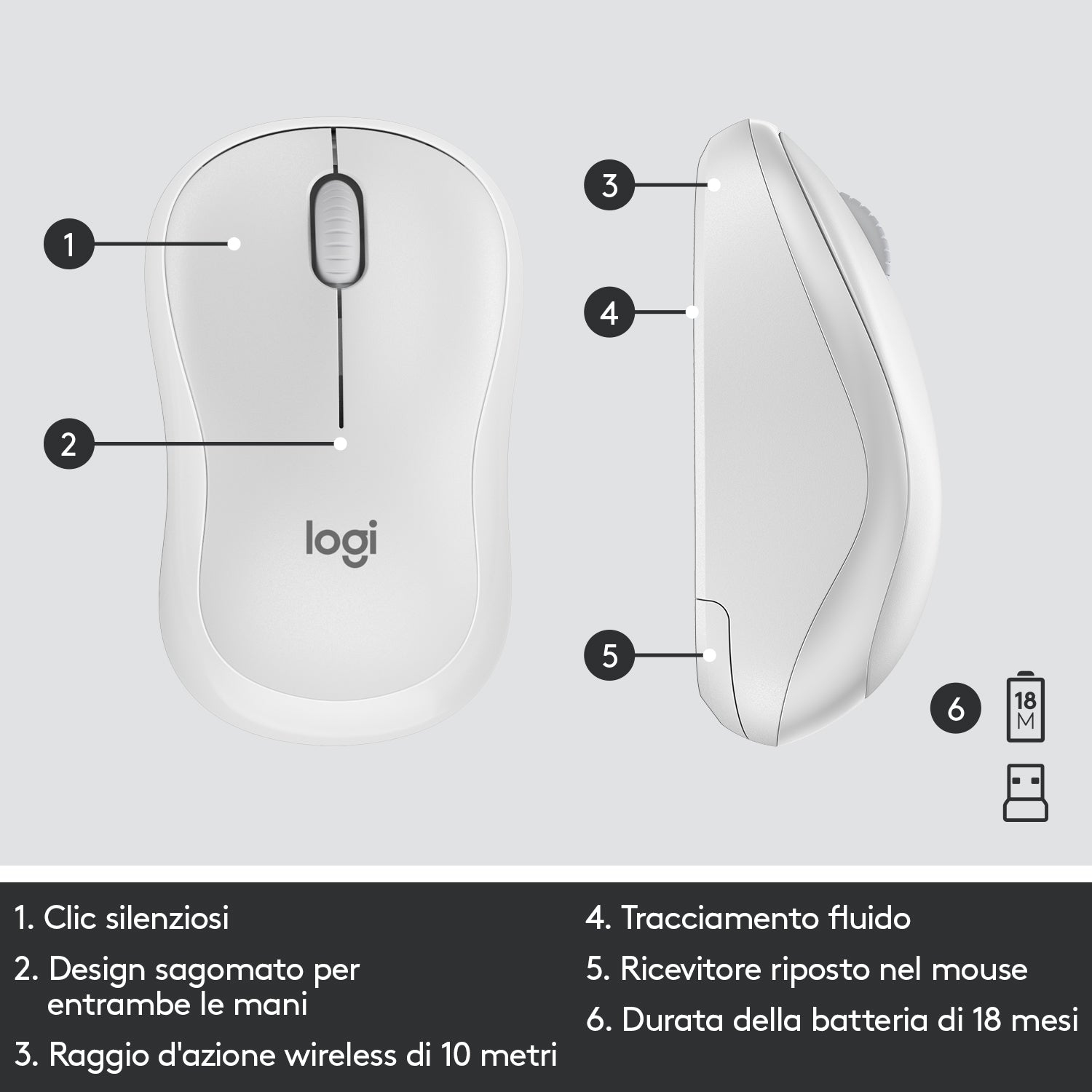 Logitech MK295 Kit Mouse e Tastiera Wireless – Tecnologia SilentTouch, Tastierino Numerico, Tasti Scelta Rapida, Tracciamento Ottico Avanzato, Ricevitore USB Nano, Senza Lag, Meno 90% di Rumore. Bianco - puntoluceled